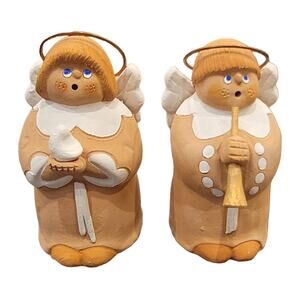 Choral Monk Angel Figure Sermar Chile Terra Cotta Folk Art Lot of 2 Signed